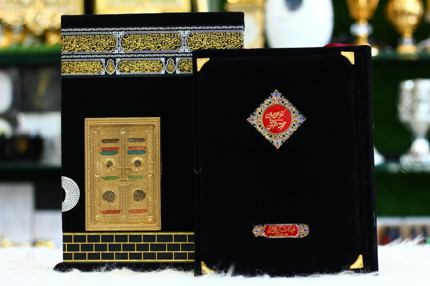 Ghilaf-e-Kaba Design Quran Pak with Stand Box