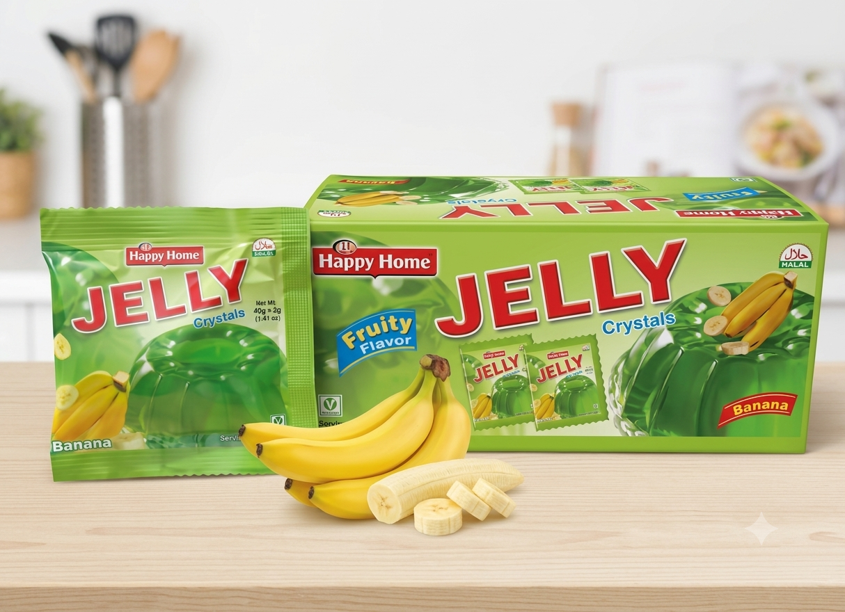 Happy Home Banana Jelly Powder Box - 40g x 24 Sachets Wholesale Pack - Fruity Flavor Jelly Crystals Pre-Order/Promise to Sell - Order subject to confirmation & cancellation
