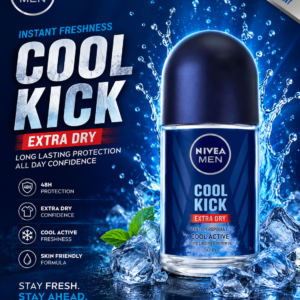 - Free Delivery on 3000+ NIVEA MEN Cool Kick Extra Dry Roll-On Deodorant 50ml | 48H Anti-Perspirant Protection | Long Lasting Freshness | For Men