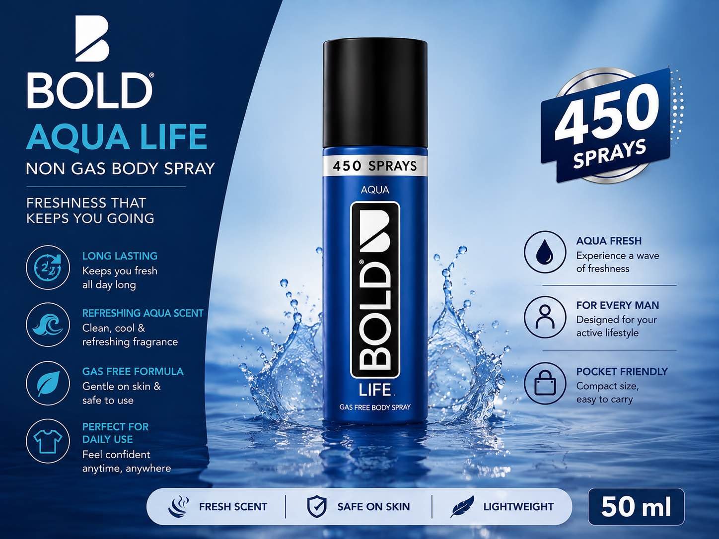 Bold Non Gas Aqua Life Body Spray 50ml ? Fresh Aqua Fragrance for Men. Pre-Order/Promise to Sell - Order subject to confirmation & cancellation [[Pre-Order/Promise to Sell  Order subject to confirmation & cancellation]] premium Quality