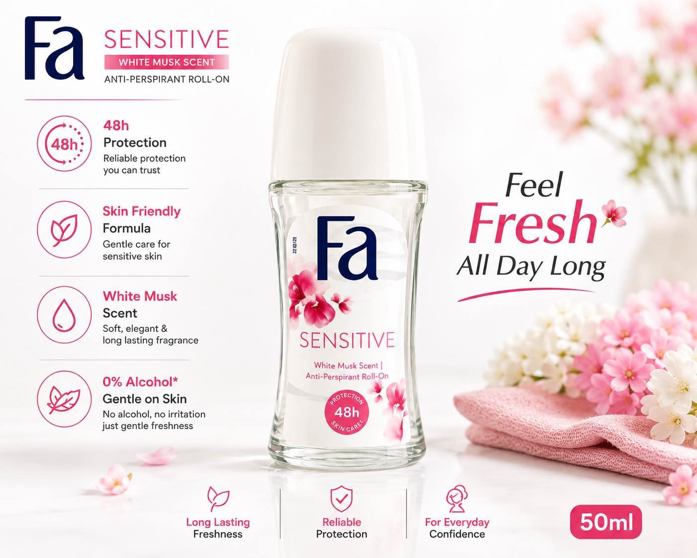 Fa Sensitive White Musk Scent Anti-Perspirant Roll-On 50ml. Pre-Order/Promise to Sell - Order subject to confirmation & cancellation premium Quality