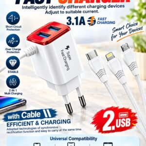 High speed super Dual USB port charger with cable