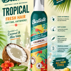 Batiste Leave-In Dry Conditioner Tropical 100ml | Instant Hair Softener & Detangler | Coconut Scent