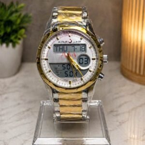 Al Fajar Azan Watch for Men | Analog Digital Islamic Prayer Time Watch | Qibla Direction | Hijri Calendar | Leather Strap | Long Battery Life